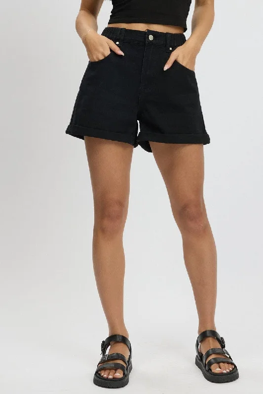 Black Relaxed Short Elastic Waist