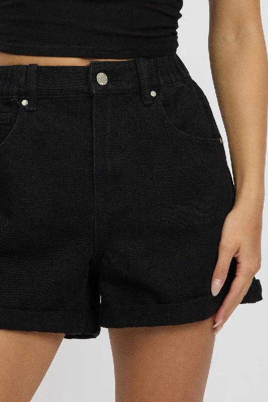 Black Relaxed Short Elastic Waist