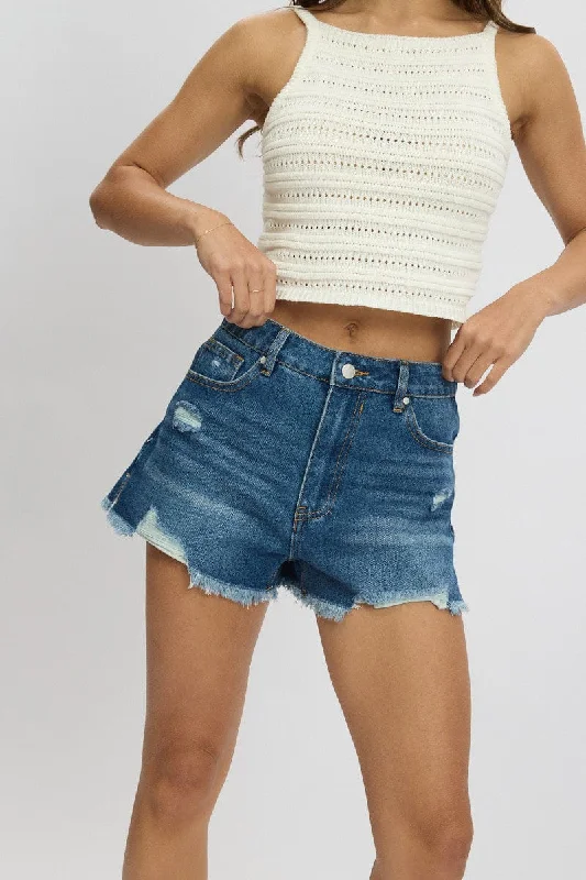 Denim Ripped Denim Short Mid Rise