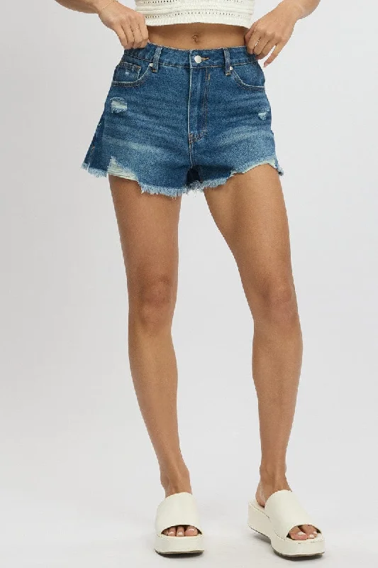 Denim Ripped Denim Short Mid Rise