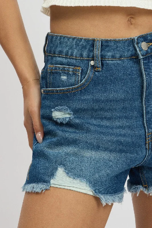 Denim Ripped Denim Short Mid Rise