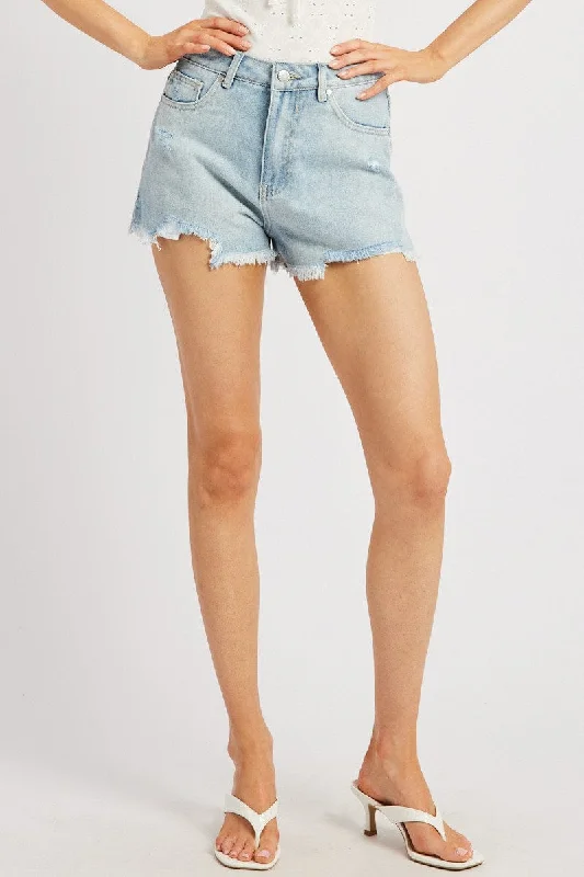 Denim Ripped Denim Short Mid Rise