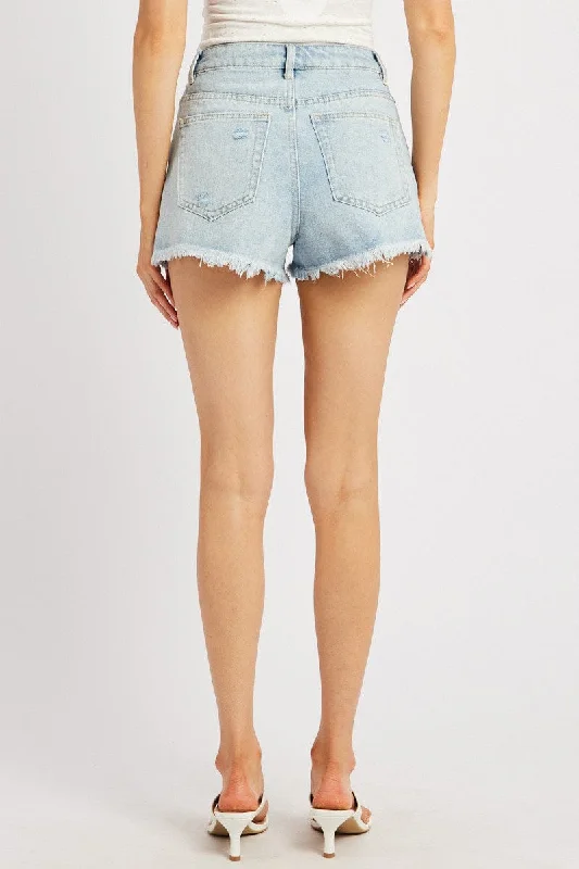 Denim Ripped Denim Short Mid Rise