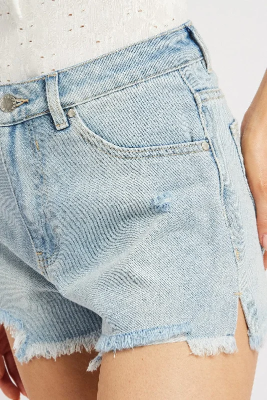 Denim Ripped Denim Short Mid Rise