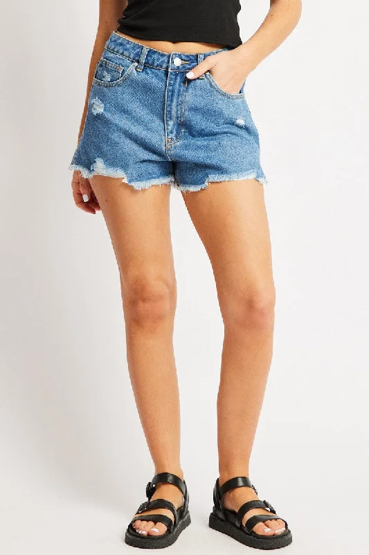 Denim Ripped Denim Short Mid Rise