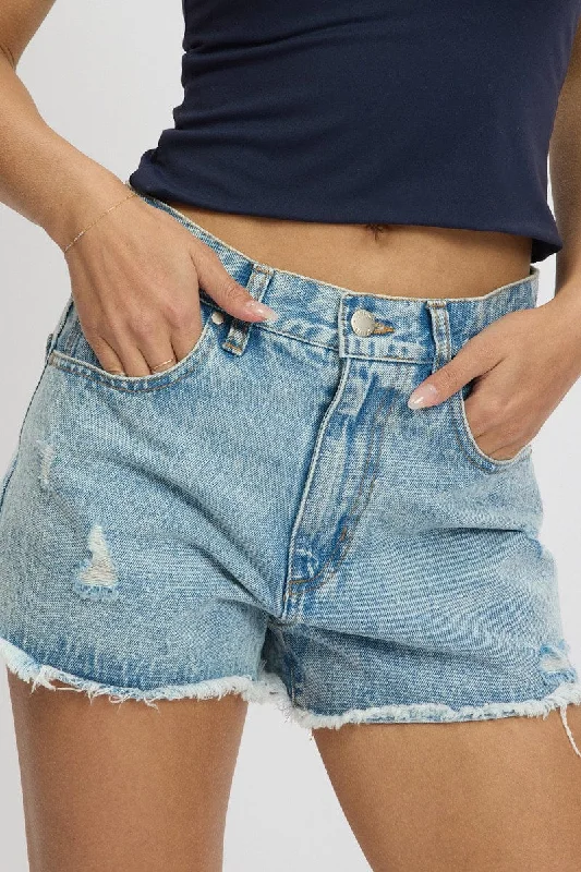 Denim Ripped Short Mid Rise