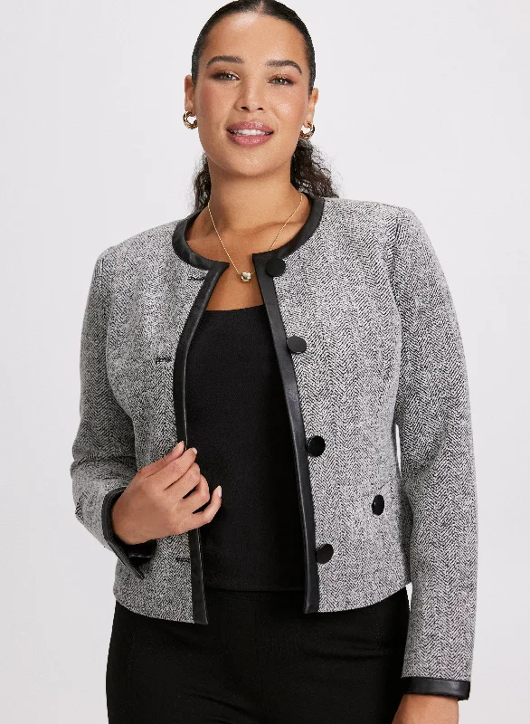 Houndstooth Print Fitted Jacket