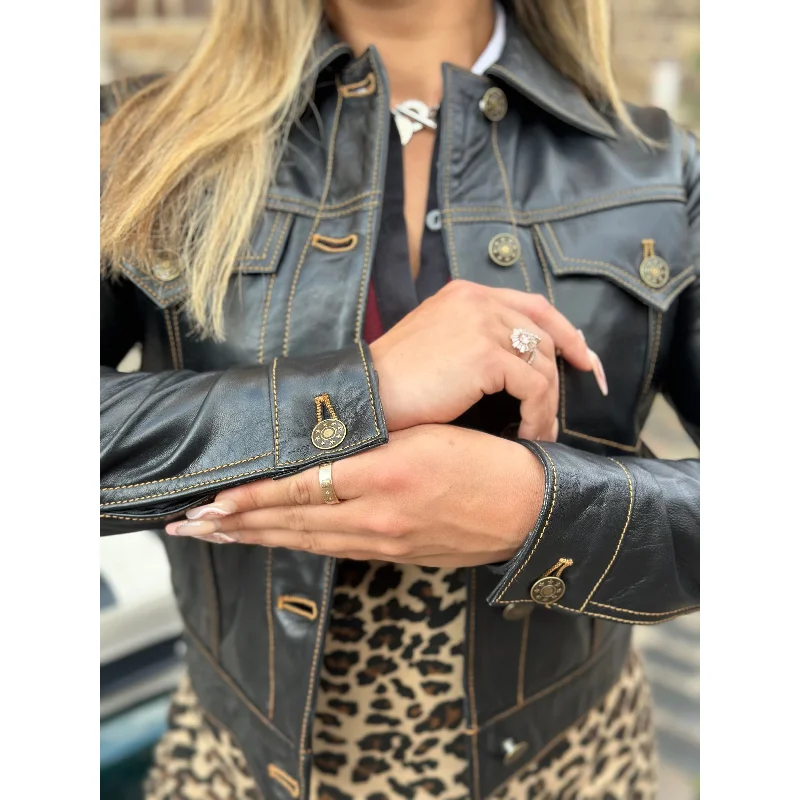 Modfather Clothing - Women's Leather Black - Trucker Jacket