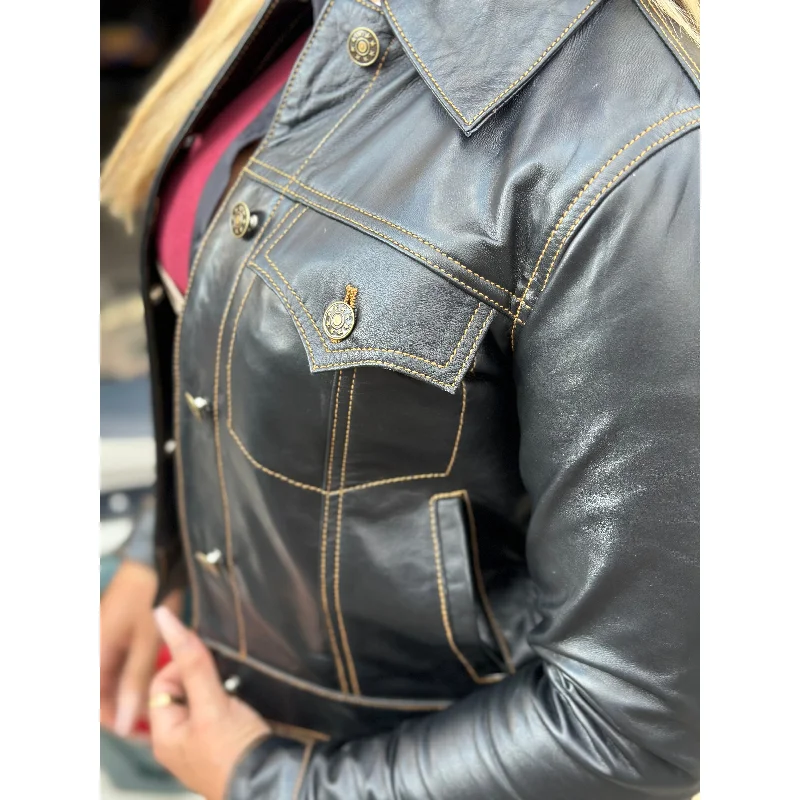 Modfather Clothing - Women's Leather Black - Trucker Jacket