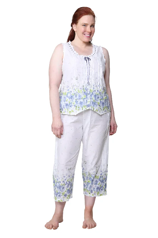 women's casual dressesBorder Print Sleeveless 100% Cotton Floral  Plus Size PJs