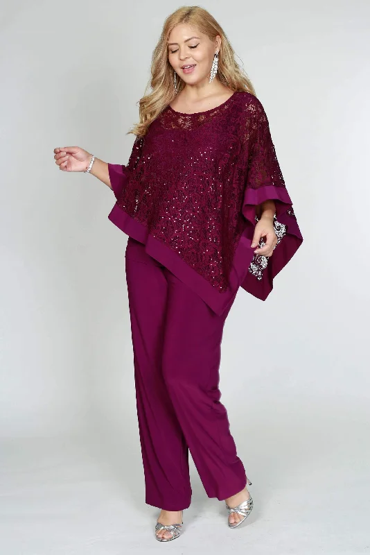 Solid Color DressR&M Richards 2289W Plus Size Formal Cape Pant Suits