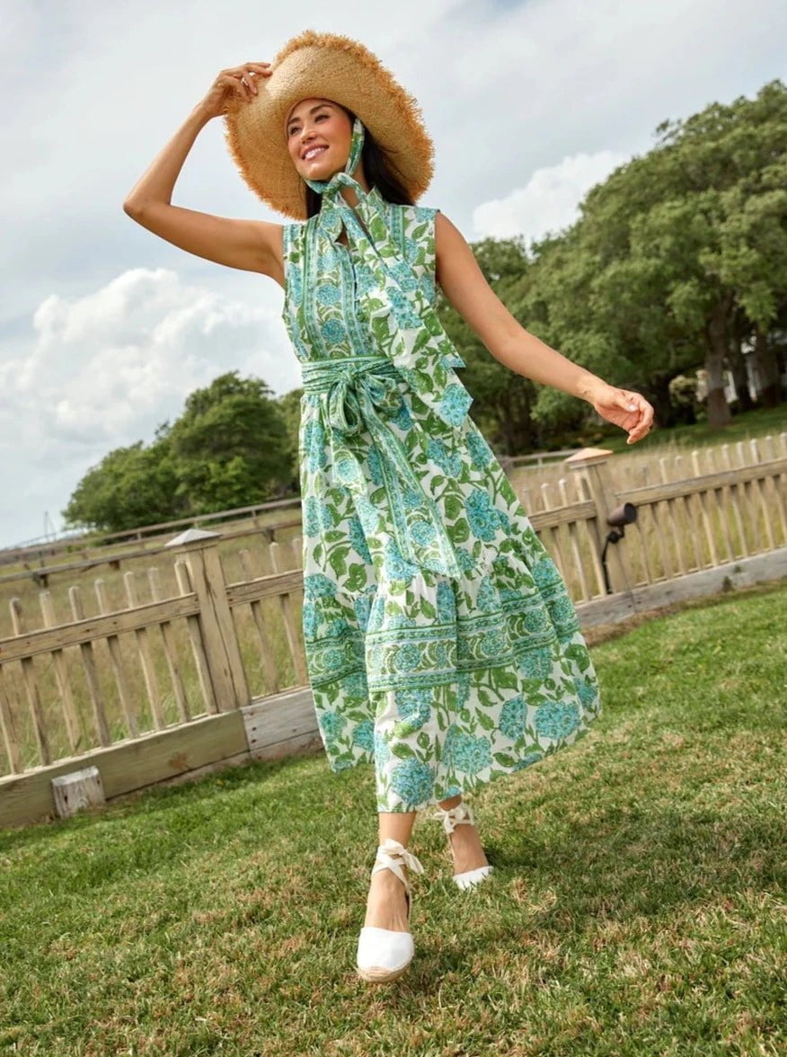 Zipper DressSleeveless Flounce in Pool / Green Hydrangea