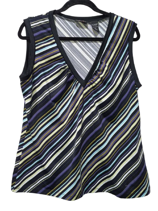 women's ruffle dressesStriped Pattern Blouse Sleeveless New York And Co, Size Xl