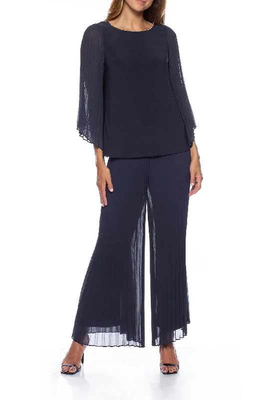 women's travel pantsMarina  Pleated Chiffon Illusion Wing Sleeve Pant Set