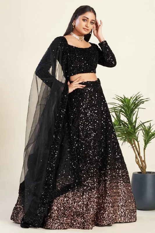 Party DressModern Black Velvet Lehengas For Bride Sister